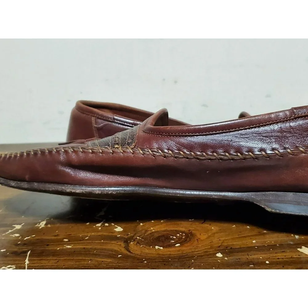 Santoni Tassel Loafers Lizard Skin Accent Men's Size 10.5 D Brown‎ 42162050